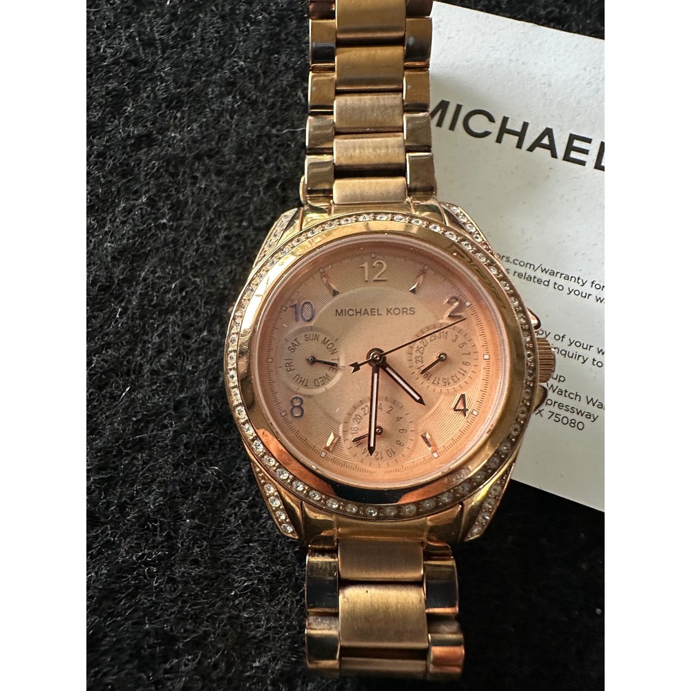 Michael Kors Ritz Rose Gold Tone Pave Crystal Chronograph Watch MK-5613 Womens